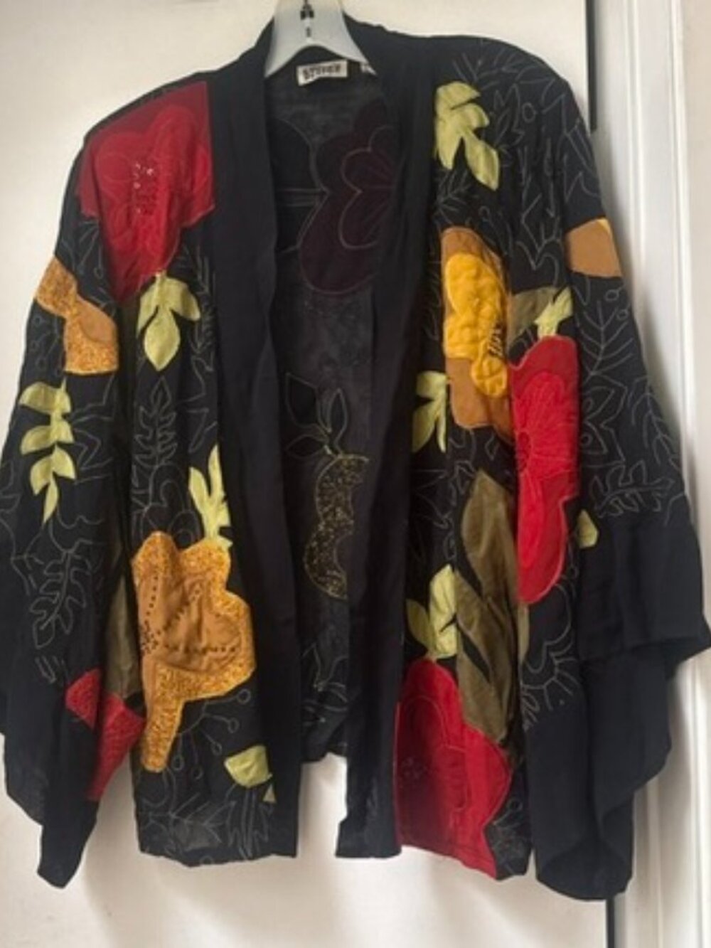 Vintage Chico’s Design Embroidered Appliqué Work Kimono Sz 2 Relaxed Fit